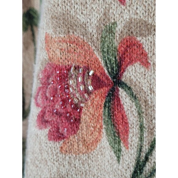 Vintage Alfred Dunner Sweater Top Womens M Beaded Floral Stretch Grandmacore - Picture 5 of 14
